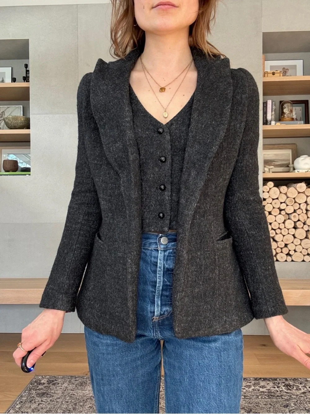 Vintage Edwardian style Charcoal grey Blazer w waistcoat vest xs academia - Picture 4 of 16